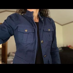 Military style dark denim jacket